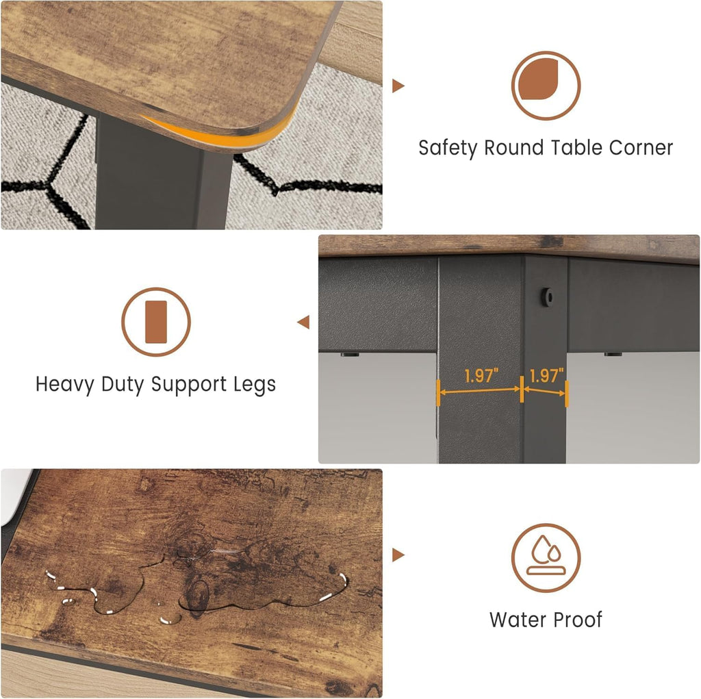 79 Inch Industrial Dining Table, Large Rectangle Kitchen Table with Metal Legs, Round Corners, Wooden Conference Tables Writing Desk for Dining Room, Living Room, Retro Brown