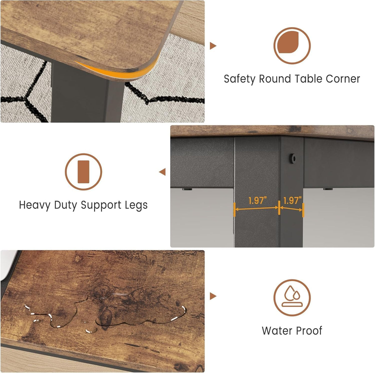 79 Inch Industrial Dining Table, Large Rectangle Kitchen Table with Metal Legs, Round Corners, Wooden Conference Tables Writing Desk for Dining Room, Living Room, Retro Brown
