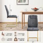 cinkehome Modern Gray Dining Chairs Set of 4 with Gold Metal Legs, High Back Upholstered Armless Side Chair for Kitchen, Dining Room, Faux Leather