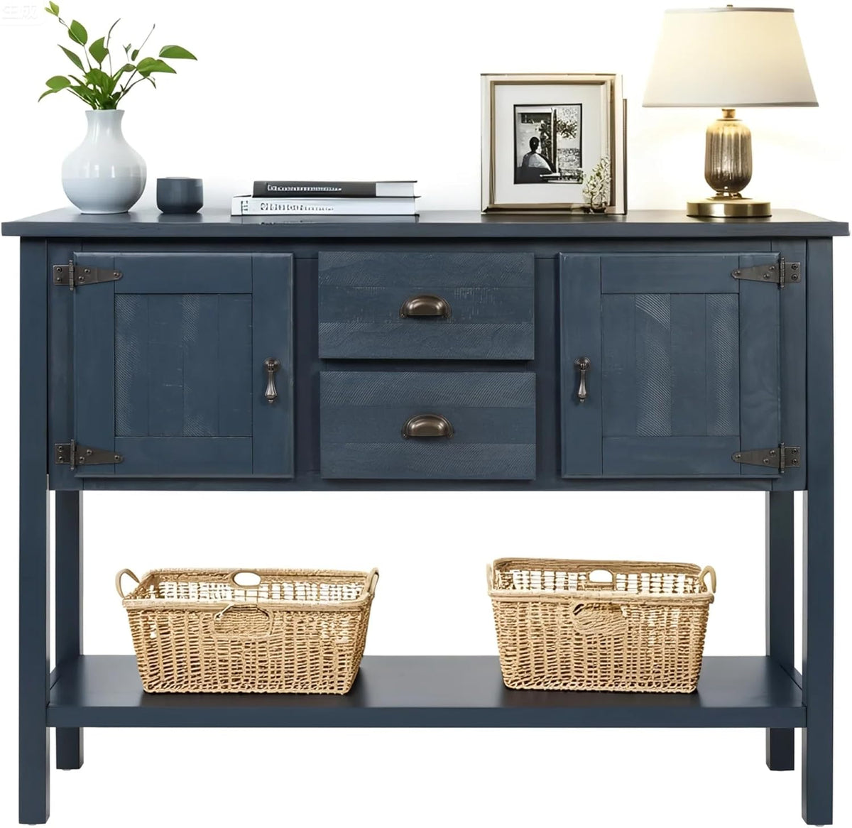 LKTART Solid Wood Farmhouse Console Table,Sofa Table with Storage Drawers and Shelves,Entryway Table for Entry Hallway Foyer Sofa Side Table,EasyAssembled (48" Navy Blue)