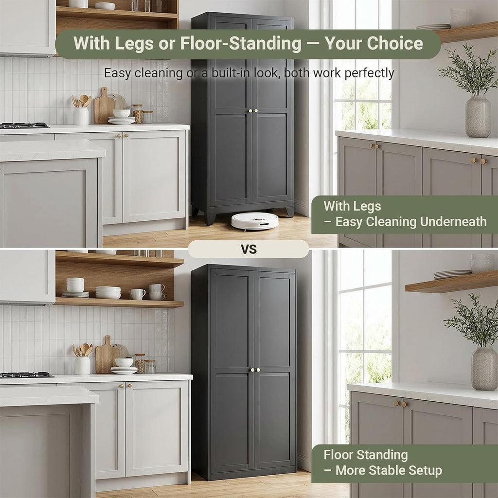 71" Metal Kitchen Storage Cabinet with Doors, Freestanding Steel Pantry Cabinet, 4 Adjustable Shelves, for Dining Room, Black