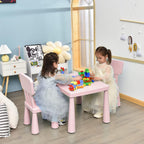 LDAILY Kids Table and Chairs, 3-Piece Children Activity Table for Drawing, Reading, Art Craft and Snack Time, Lightweight Plastic Toddler Table and Chair Set for Playroom, Daycare, Kindergarten (Pink)
