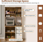LOKO 71” Tall Kitchen Pantry Storage Cabinet, Freestanding Buffet Hutch with Doors, Adjustable Shelves, 3 Drawers and Microwave Stand, Kitchen Hutch for Dining Room, Living Room (White & Natural)