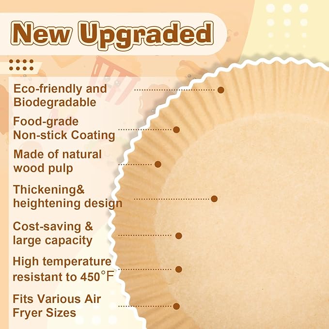 Honeydak 300 Pcs Air Fryer Disposable Paper Liner, Non-stick Air Fryer Liners, Round Parchment Paper for Cooking Baking Oil Proof Microwave Roasting Food Grade Easy Cleanup (6.3 Inch)