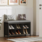 YATINEY Shoe Storage Bench with Cushion, Entryway Bench, Shoe Rack with Padded Seat and 6 Oxford Compartments, for Closet, Bedroom, Entryway, Black and Gray HX01BK