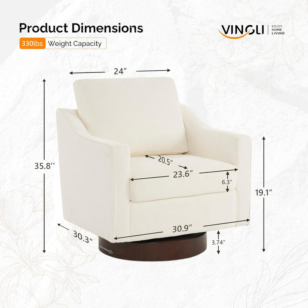 VINGLI Mid-Century Modern Swivel Accent Chair, 360°Upholstered Armchair, Home Sofa with Track Arms for Living Room, Bedroom, Reading Room, Club Swivel Chair,Chenille Beige