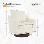VINGLI Mid-Century Modern Swivel Accent Chair, 360°Upholstered Armchair, Home Sofa with Track Arms for Living Room, Bedroom, Reading Room, Club Swivel Chair,Chenille Beige