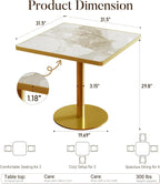 31.5" Square Dining Table, Square Restaurant Table with 1.2" Thick Sintered Stone Tabletop and Golden Metal Pedestal Base, Bistro Table for Diner, Bar, kitchen, Bakery, Apartment (Marble Patterns)