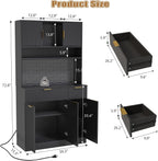 Kitchen Pantry Cabinet with Storage & Pegboard, 71" Tall Hutch Storage Cabinet with Power Outlets, Freestanding Food Pantry with Microwave Stand Spice Rack for Dining Room - Black