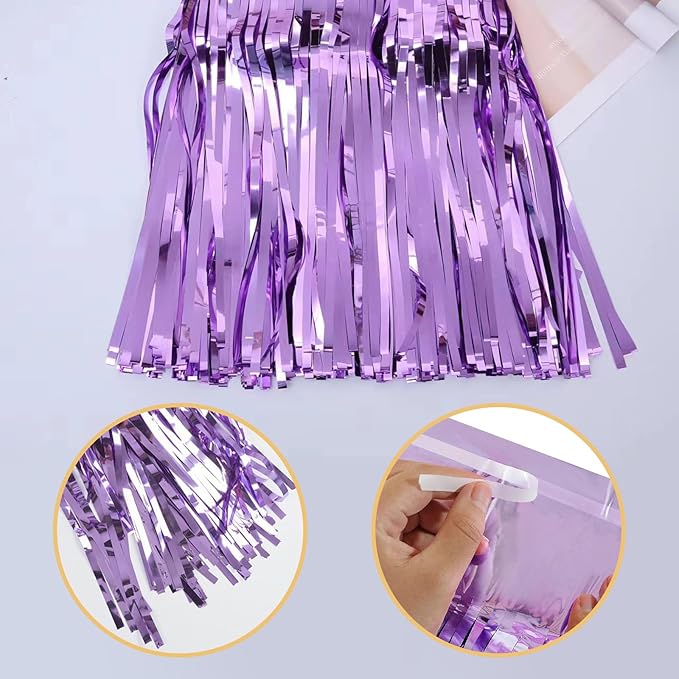 5 Pack Purple Foil Curtain Backdrop 3.2ft x 8.2ft Tinsel Foil Fringe Curtains Macaron Photo Booth Streamer Backdrop for Party Decorations Birthday Baby Shower Bachelorette Holiday (Light Purple)