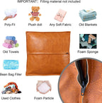 Pouf Ottoman, Unstuffed Pouf Cover, Handmade Faux PU Leather Moroccan, Orange Brown 17.7" Square, Foot Rest for Living Room, Floor Chair Gifts for Men Women, (Only Cover)