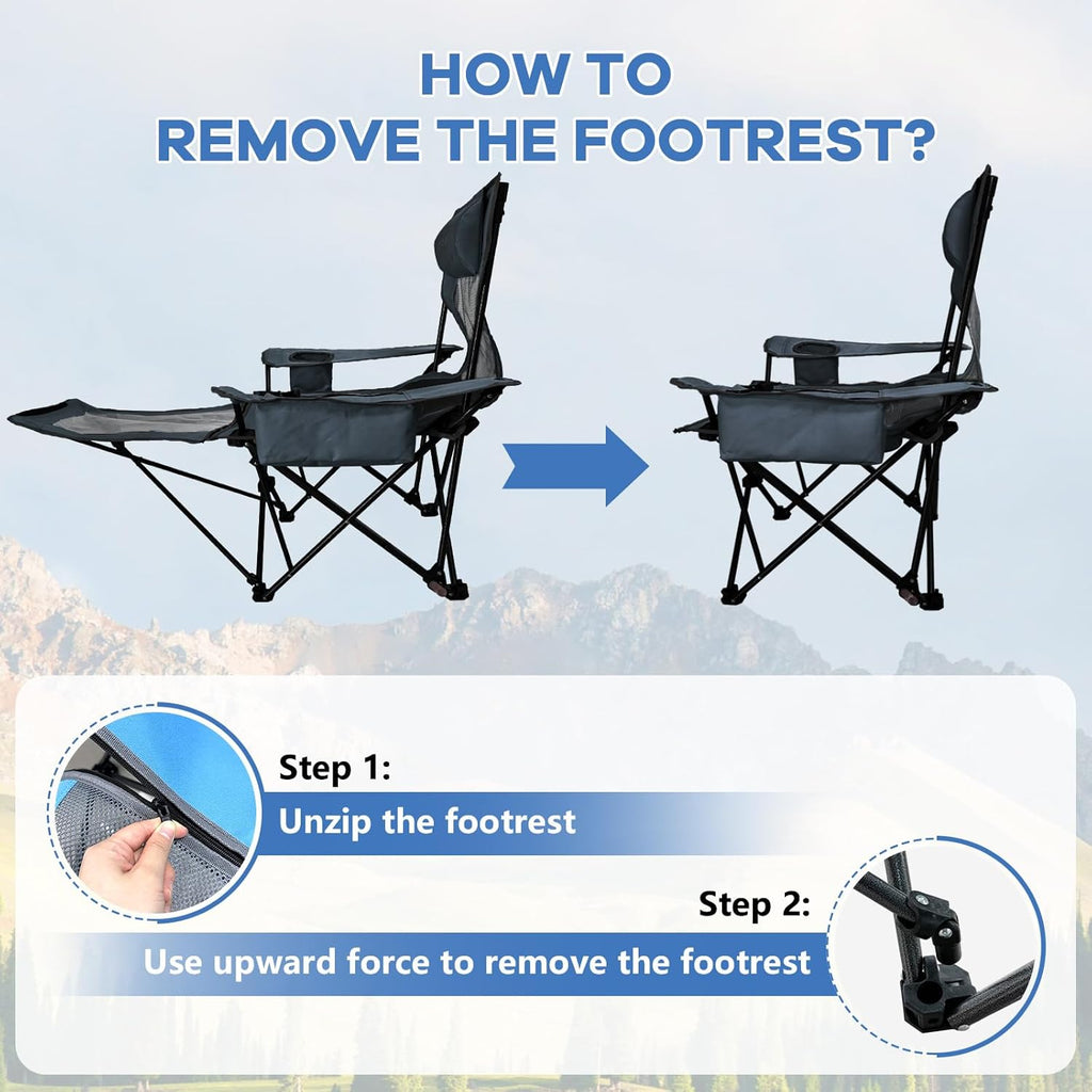Reclining Camping Chair 4 Position with Foot Rest Comfortable for Adults 265Ibs Folding Lounger Mesh Beach Chair with Cooler Bag and Cup Holder for Outdoor Patio