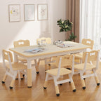 IDEALHOUSE Kids Table with 6 Chairs Set, Toddler Activity Table with Chairs | Adjustable Height & Storage Boxes, 47" x 24" Wood Grain Top, for Home, Classroom, Daycare, Natural (Water Pen Not Included)