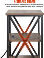End Tables Living Room Set of 2, Square End Table with Charging Station, 16" D X 16" W X 28" H, Wood and Metal Table with USB Ports and Outlets, Side Table with Wheels for Living Room, Bedroom, Grey