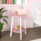 sthmec Side Table Set of 2, Small Round End Table with Storage Shelf for Small Space, 2-Tier Bedside Table Sofa Couch Table, Nighstands Set of 2 Accent Table for Living Room, Bedroom, Pink