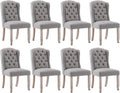 Ya-Home Modern Tufted Dining Chairs Set of 8, Upholstered Kitchen Room Side Chairs Accent Chairs with Wingback Nail Trims Wood Legs, Farmhouse Guest Chairs for Dining Room, Living Room, Linen Grey