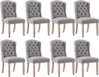Ya-Home Modern Tufted Dining Chairs Set of 8, Upholstered Kitchen Room Side Chairs Accent Chairs with Wingback Nail Trims Wood Legs, Farmhouse Guest Chairs for Dining Room, Living Room, Linen Grey