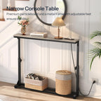 HOOBRO Narrow Console Table Set of 2 with Charging Station, Adjustable Height Sofa Table (25''-32.9''), Slim Behind Couch Table for Small Spaces, Entryway, 78.8" Greige and Black BG95UXGP201