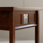 Stickley 125th Anniversary Floral Tile Tray Table, End Table, Solid Oak, Centennial Finish, Mission Style, Removable Ceramic Art Tile, Tray Top, 22.5in W x 16.5in D x 30in H, Made in USA