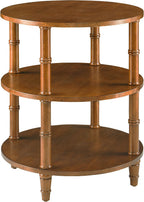 3-Tier Solid Wood Round End Table, Sofa Side Table with Open Storage Shelf Modern Oriental Nightstand Corner Table with Bamboo-Inspired Legs for Living Room Bedroom, Brown, 19.7" D x 23.6" H