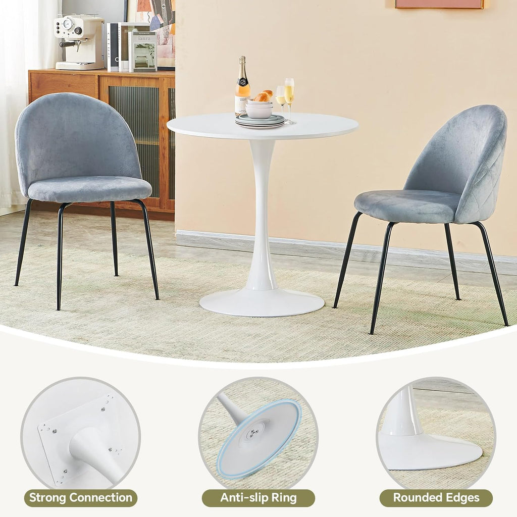 27.5" Tulip Round Dining Table with Metal Pedestal White | Mid-Century Modern Circle Table for 2-4 People for Small Kitchen Living Room, Cafe, Bistro