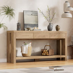 PAKASEPT 63'' Wood Console Table with Drawers, Farmhouse Entryway Table with Open Storage Shelf,Couch Table Behind,Long Foyer Tables for entryway, Sofa for Living Room Hallway,Natural
