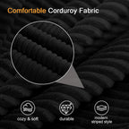 MeMoreCool Round Pouf Ottoman 20x15 Inch, Corduroy Floor Footstool, Black | Soft Foam Chunk Filled Floor Pouf, Comfy Foot Rest for Couch, Living Room, Bedroom, Kids Room