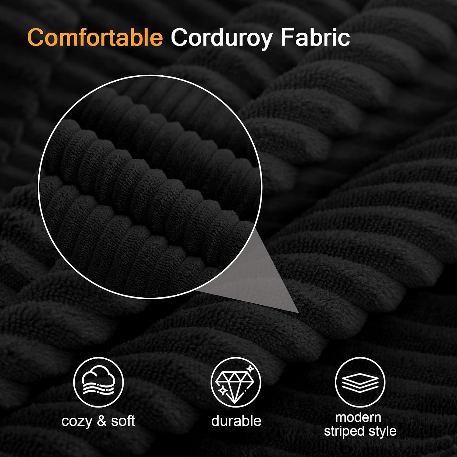 MeMoreCool Round Pouf Ottoman 20x15 Inch, Corduroy Floor Footstool, Black | Soft Foam Chunk Filled Floor Pouf, Comfy Foot Rest for Couch, Living Room, Bedroom, Kids Room