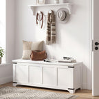 MAHANCRIS 47.2" Storage Chest Extra Large, Wooden Storage Bench with 2 Safety Hinges, Entryway Shoe Bench, 47.2x15.7x19.7 Inch, Easy Assembly, Storage Trunk for Living Room, Bedroom, White SCBW4901