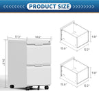 2 Drawer File Cabinet with Lock,Filing Cabinet for Home Office,Small Rolling for Legal/Letter/A4 File,Mobile Cabinets on Wheels Under Desk -White