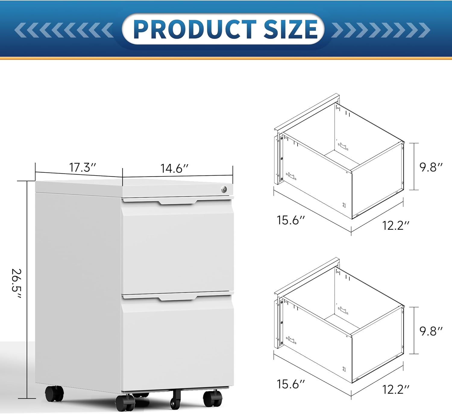 2 Drawer File Cabinet with Lock,Filing Cabinet for Home Office,Small Rolling for Legal/Letter/A4 File,Mobile Cabinets on Wheels Under Desk -White