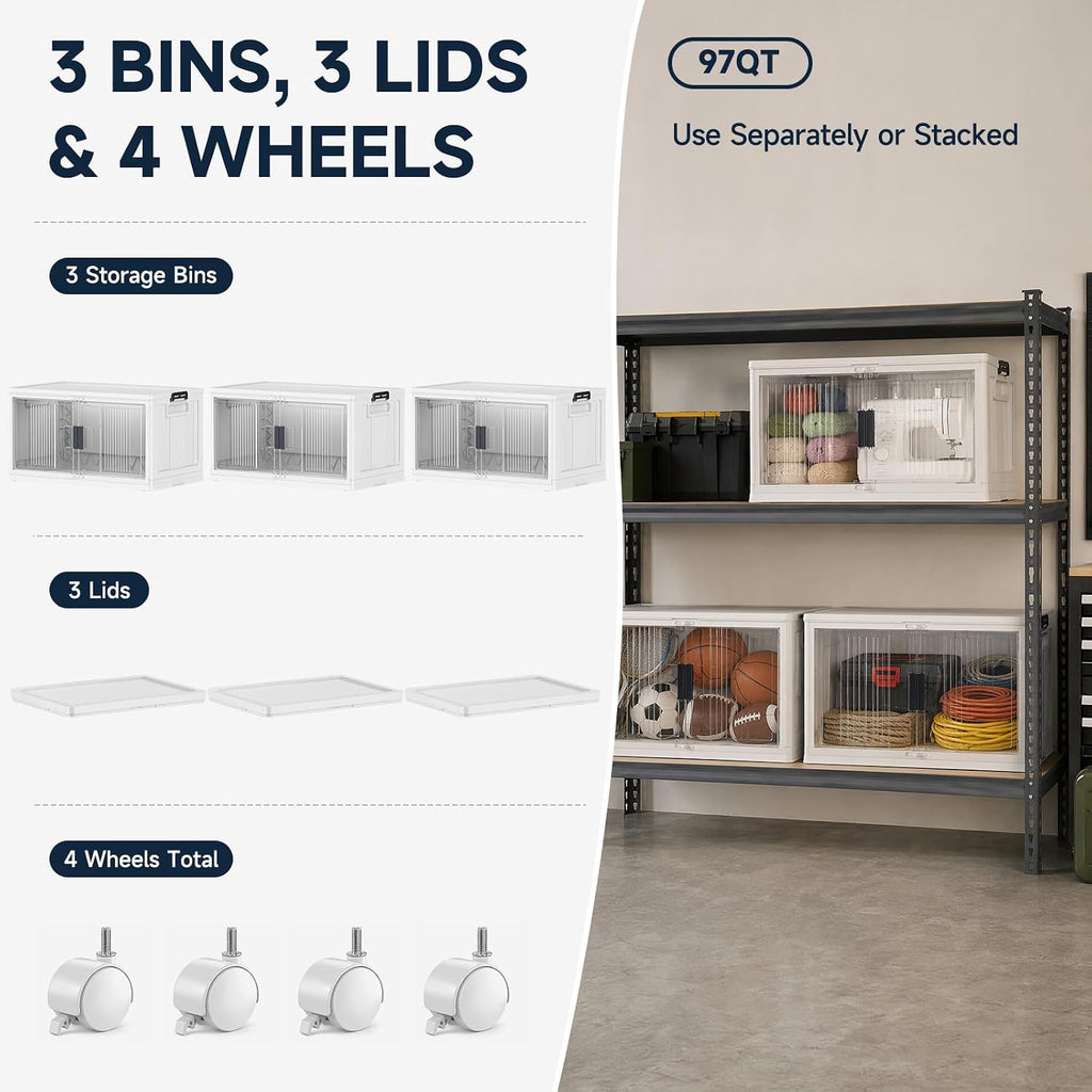 OlarHike 97QT Storage Bins with Lids for Closet, Garage, Shelves, 3 Pack