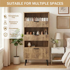 Bathroom Storage Cabinet Set of 2, 47.2" Wide 5-Tier Freestanding Pantry Cabinet with 6 Extra-Large Drawers & 2 Open Shelves, Fluted Floor Organizer Cupboard for Kitchen, Living Room, Yellow Oak