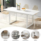 Extendable Dining Table for 4-8 Person, Extendable from 55" to 71", Modern Rectangle Dining Table with MDF Tabletop and Metal Frame, Expanding Kitchen Table for Home, Office (White)