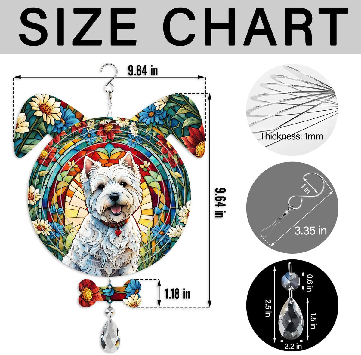 West Highland Dog Ears Wind Spinner, West Highland Wind Spinner Hanging for Yard and Garden V02