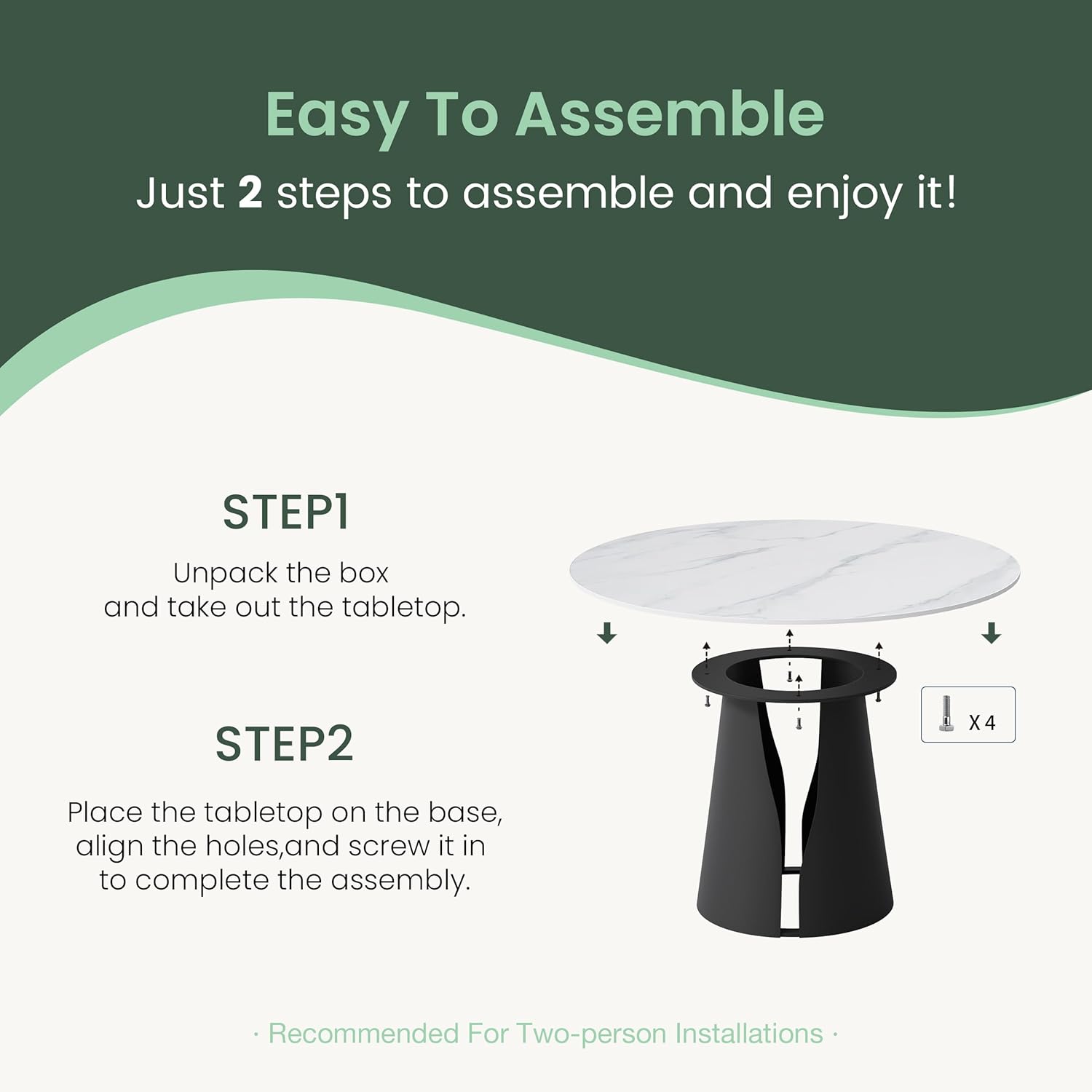 POVISON 59" Modern Round Dining Table, Marble Round Dining Room Table for 6, Matte White Sintered Stone Tabletop with Black Carbon Steel Pedestal, Circle Dining Table for Kitchen Room (Table Only)