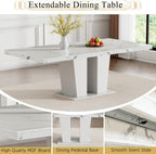 7-Piece Extendable Dining Table Set for 6-8 People 63-78 Inch Kitchen Table Set with 6 Beige Upholstered Chairs Modern White Faux Marble Rectangular Dining Room Table Set for Kitchen Apartment