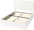 Allewie Queen Bed Frame, Adjustable Corduroy Headboard, Platform, White