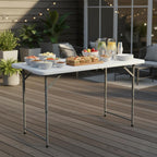 FurnitureR Adjustable Folding Table 4FT, Plastic Utility Table with 3 Height Settings, Fold-in-Half with Handle, Foldable and Portable for Indoor Outdoor Picnic Camping Party, White