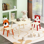 3 Pieces Toddler Table and Chair Set, Tiger & Bear Pattern Solid Wood Legs Heavy Duty Boys and Girls Activity Play Table and 2 Chairs Furniture for Playroom Daycare Kindergarten