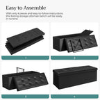 SONGMICS 43.3 Inches Folding Storage Ottoman Bench with Flipping Lid | Storage Chest Footrest Padded Seat, Iron Frame Support, Ink Black, MINOTA Collection ULSF75BK