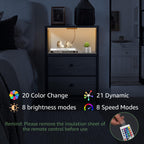 BOLUO Gray Nightstand with Charging Station, LED Night Stand with 2 Fabric Drawers, Bedside Table with USB Ports and Outlets, Nightstand for Bedroom Modern