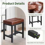 Vanity Stool, Vanity Chair for Makeup Room, Square Faux Leather Small Ottoman Foot Stool with Metal Legs, Modern Makeup Chair for Bedroom, Living Room, Brown