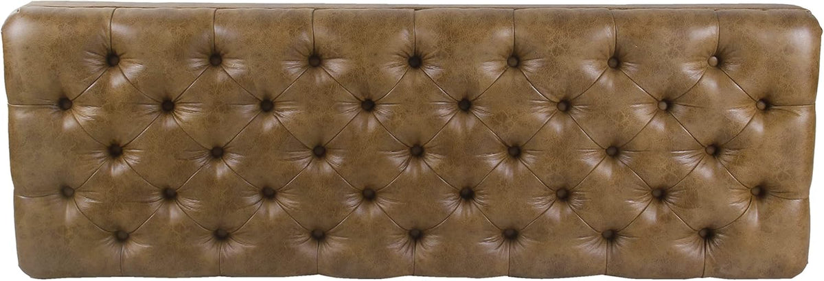 HomePop Tufted Decorative Bench, Light Brown Leather Large