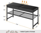DAOUTIME Shoe Rack Bench, 2-Tier Shoe Storage Organizer with PU Seat Cushion, Entryway Bench with Height-Adjustable Metal Mesh Shelves, Modern Bench Seat for Bedroom Living Room Hallway Foyer, Black