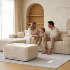 EVLIQUIL Large Ottoman Foot Rest 37" Beige, Sofa Couch Ottomon with Soft Long-Pile Fabric, High Resilience Foam & Spring Support, Ottoman for Living Room Extra Seating