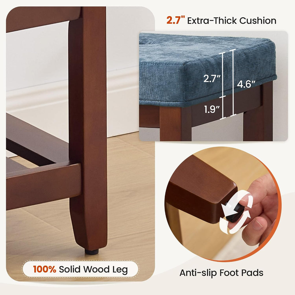 HUBSON 44" Entryway Shoe Bench, Upholstered End of Bed Bench with Solid Wood Shelf, Button Tufted Shoe Bench for Bedroom, Hallway, Living Room, Blue
