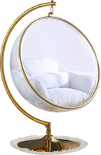 Meridian Furniture Luna Collection Modern | Contemporary Clear Acrylic Accent Swing Chair with Gold Metal Base and Durable Fabric Seat, 41.5" W x 29.5" D x 64" H, White