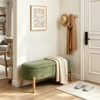 Storage Bench Ottoman With Hidden Storage And Corduroy Fabric, Green | Oval Upholstered Bench For Bedroom, Living Room, Entryway, Or Under Window With Soft Seat, Safety Hinge, And Wood Legs