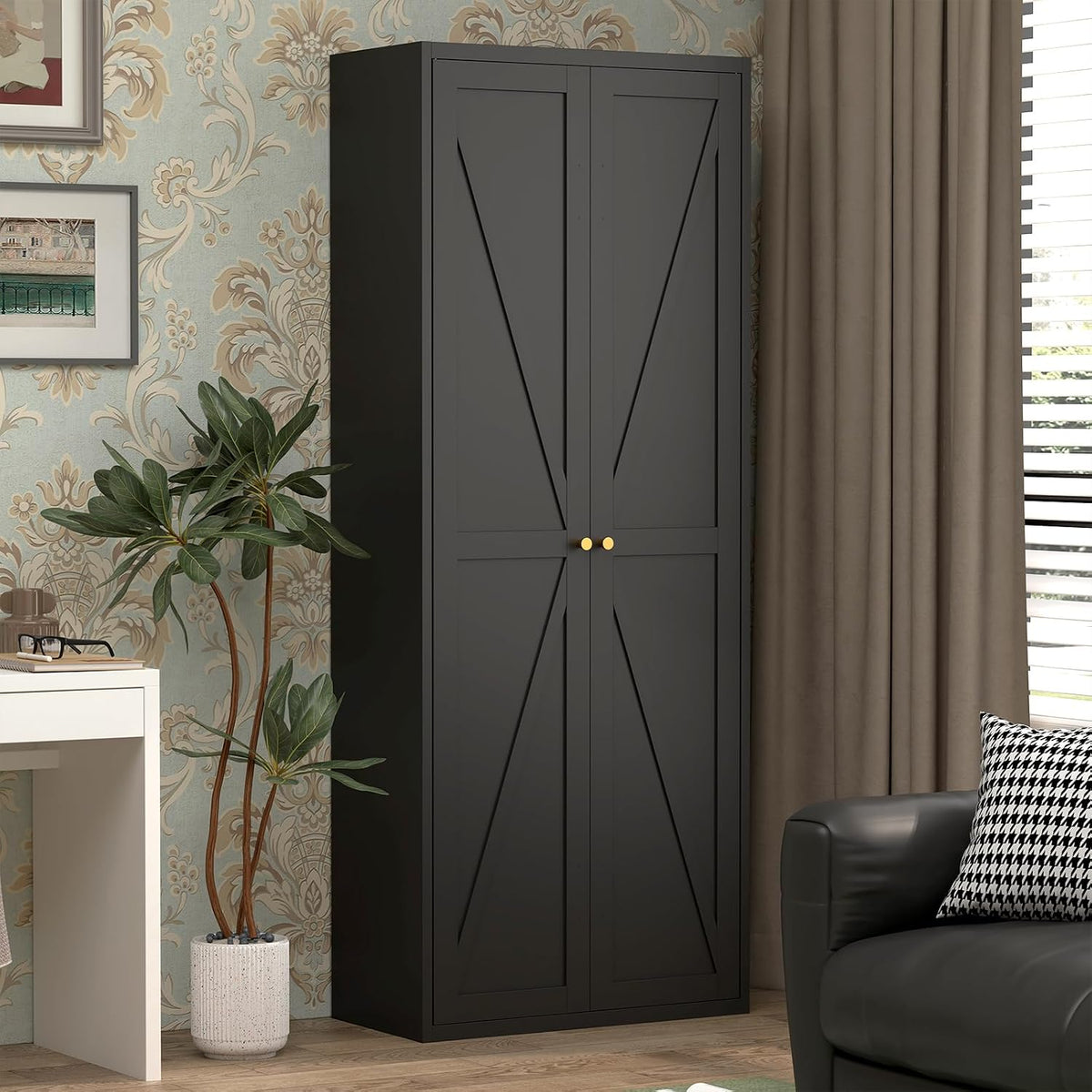 71" Tall Kitchen Pantry Storage Cabinet, Kitchen Storage Cabinet with Doors and 4 Adjustable Shelves, Metal Freestanding Cupboard for Garage Dining Room Living Room Bathroom, Black